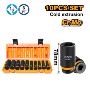 Juego Set Dados Impacto Largos Ingco HKISSD12102L 1/2" 10 Pcs