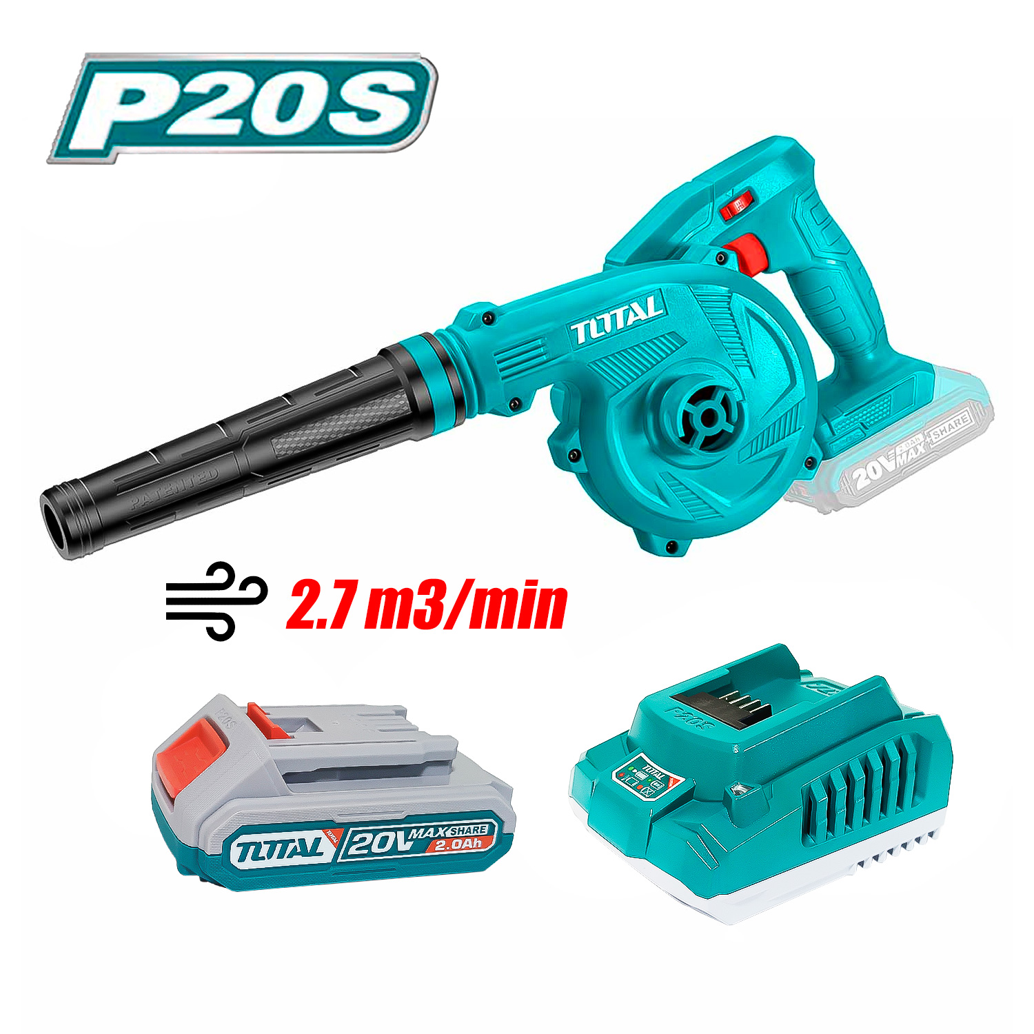 Sopladora Inalámbrica Total TABLI200181 LI-ION 20V 2.7m3 1Bat x 2Ah