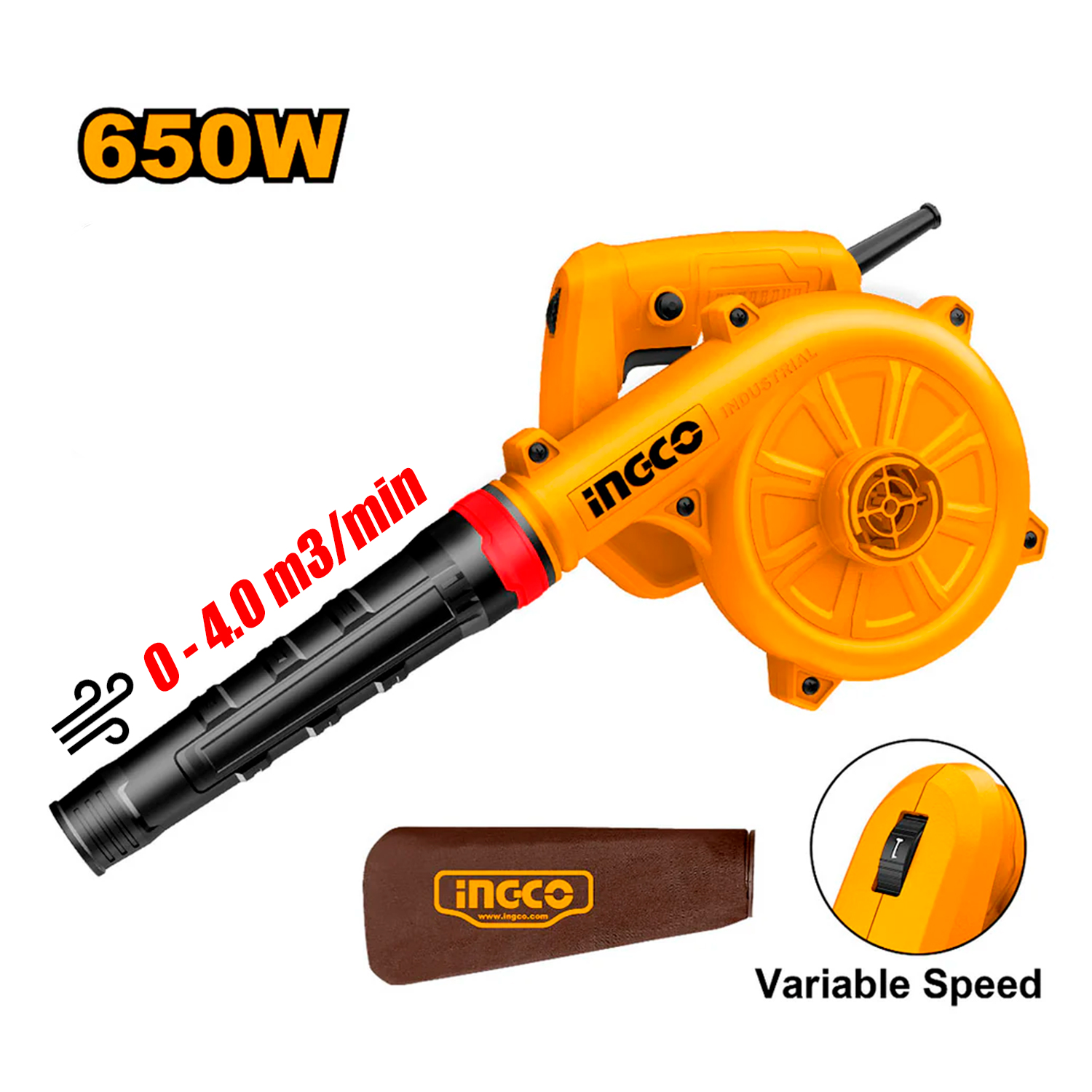 Sopladora Aspiradora Ingco AB6038 650W 4m3 Velocidad Variable