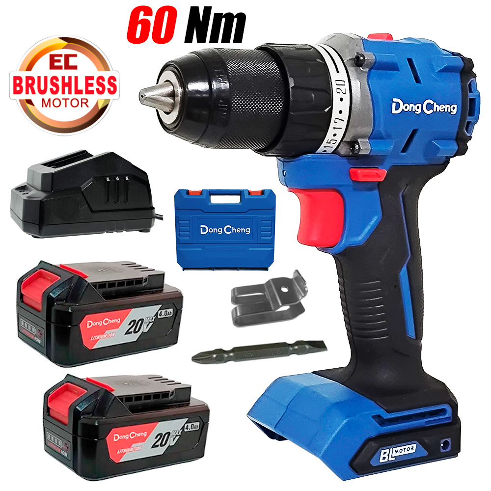 Taladro Atornillador Percutor Inalambrico 1/2" Dongcheng DCJZ2060iEM 20V 60Nm 2Bat x 4Ah Brushless