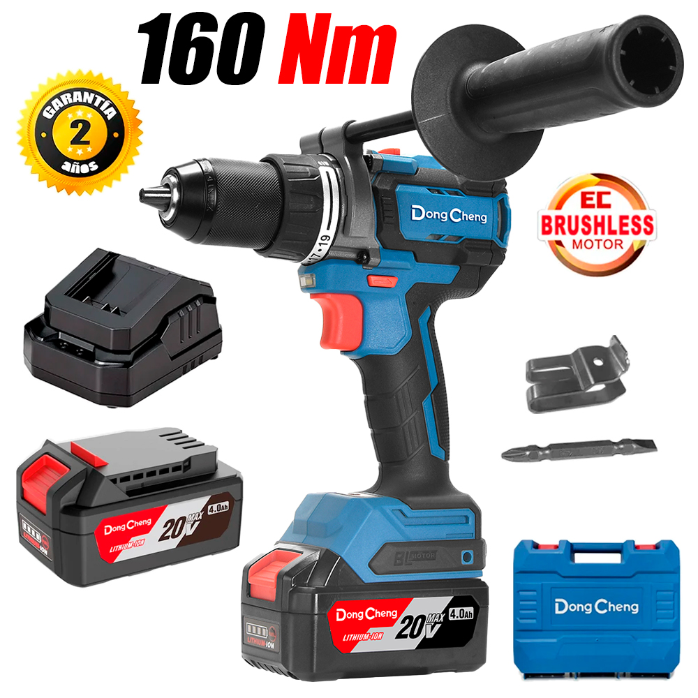 Taladro Atornillador Percutor 1/2" Dongcheng DCJZ20160IEM 20V 160Nm 2Bat x 4Ah Brushless