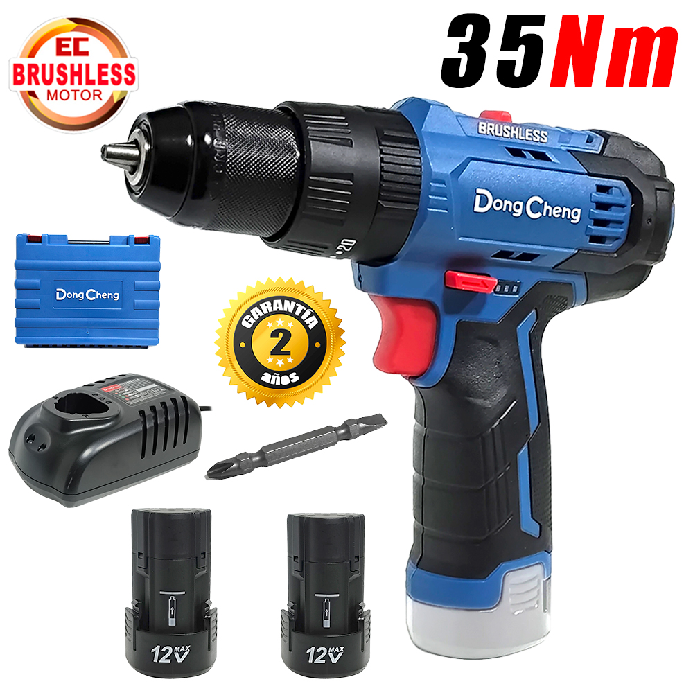 Taladro Atornillador Percutor 3/8" Dongcheng DCJZ23-10iEK 12V 35Nm 2Bat x 2Ah Brushless