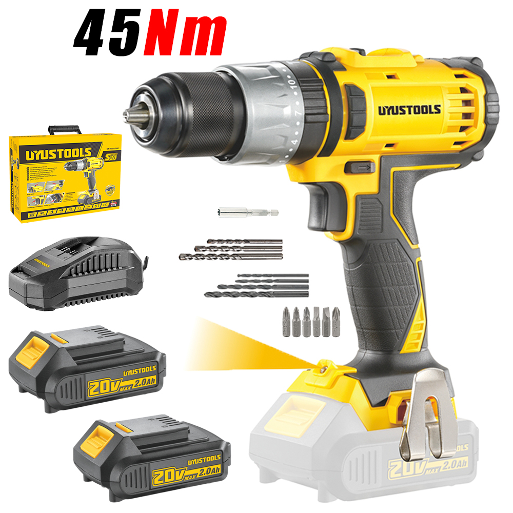 Taladro Atornillador Percutor 1/2" Uyustools UY−ITL02−202 20V 45Nm 2Bat x 2Ah